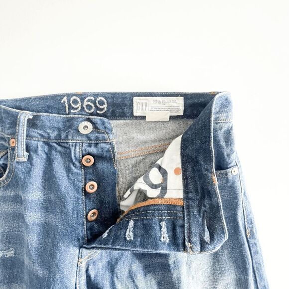 1969 GAP Mens Selvedge Jeans Slim Sashiko Patchwork Distressed Destroyed Size 31 - Picture 5 of 14